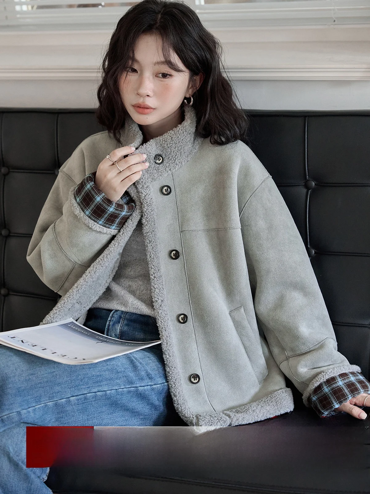 

Ele Versatile Women's Suede Lamb Fur Jaet HUIXI Commute Sle Long Sve Stand Fit Daily Wear Winter 2025 New Arrival