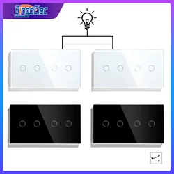 BINGOELEC Double Light Switches Touch Sensor Wall Interruptor Glass Panel 4Gang 2Way Stair Switches Dark Blacklight 300W/Gang