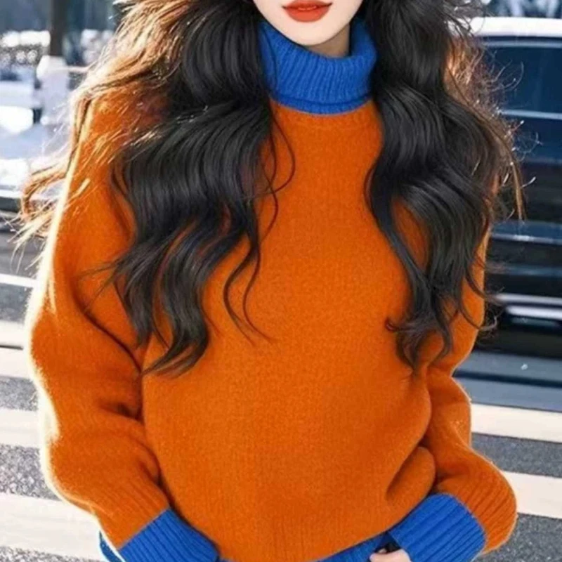 

Женский вязаный свитер с круглым вырезом и длинными рукавами, однотонный однотонный повседневный офисный свитер, осенне-зимний пуловер, топ