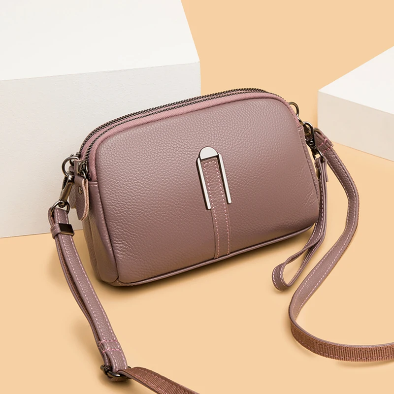 2024 Spring New Authentic Cowhide Shoulder Bag for Women Famous Designer Soft Leather Crossbody Bags Single Color Retro Wallet