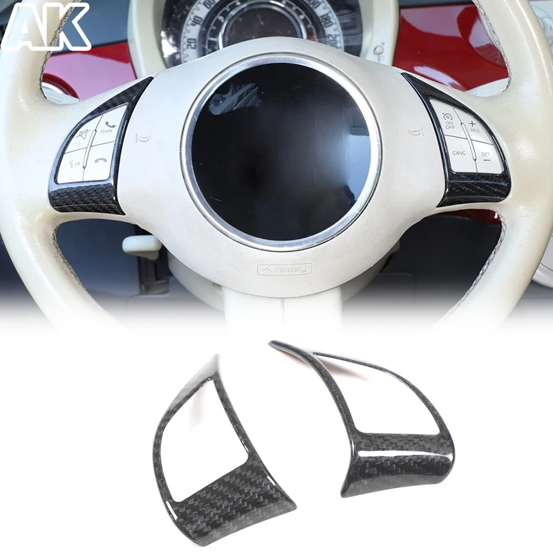 

For Fiat 500 Abarth 595 2010-2015 Real Carbon Fiber Car Steering Wheel Button Trim Cover Protection Car Interior Accessories