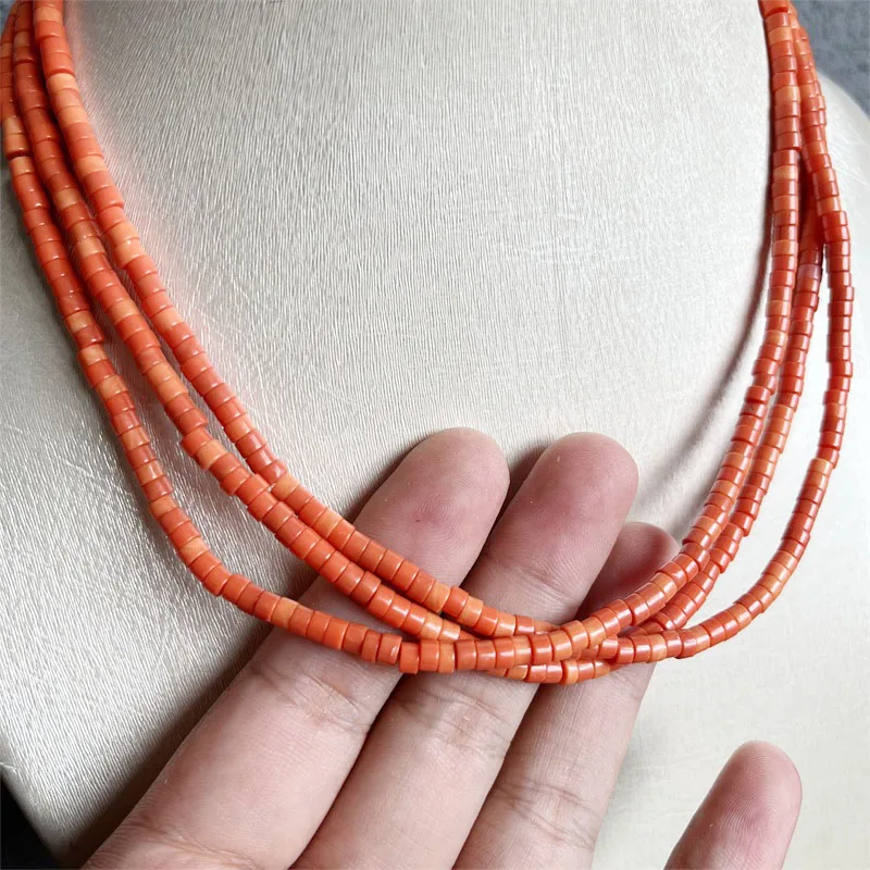 2*4MM Orange Red Coral Heishi Necklace Luxury Natural Gem Stone Jewelry Noble Elegant Exquisite Bead Chain Choker Collier