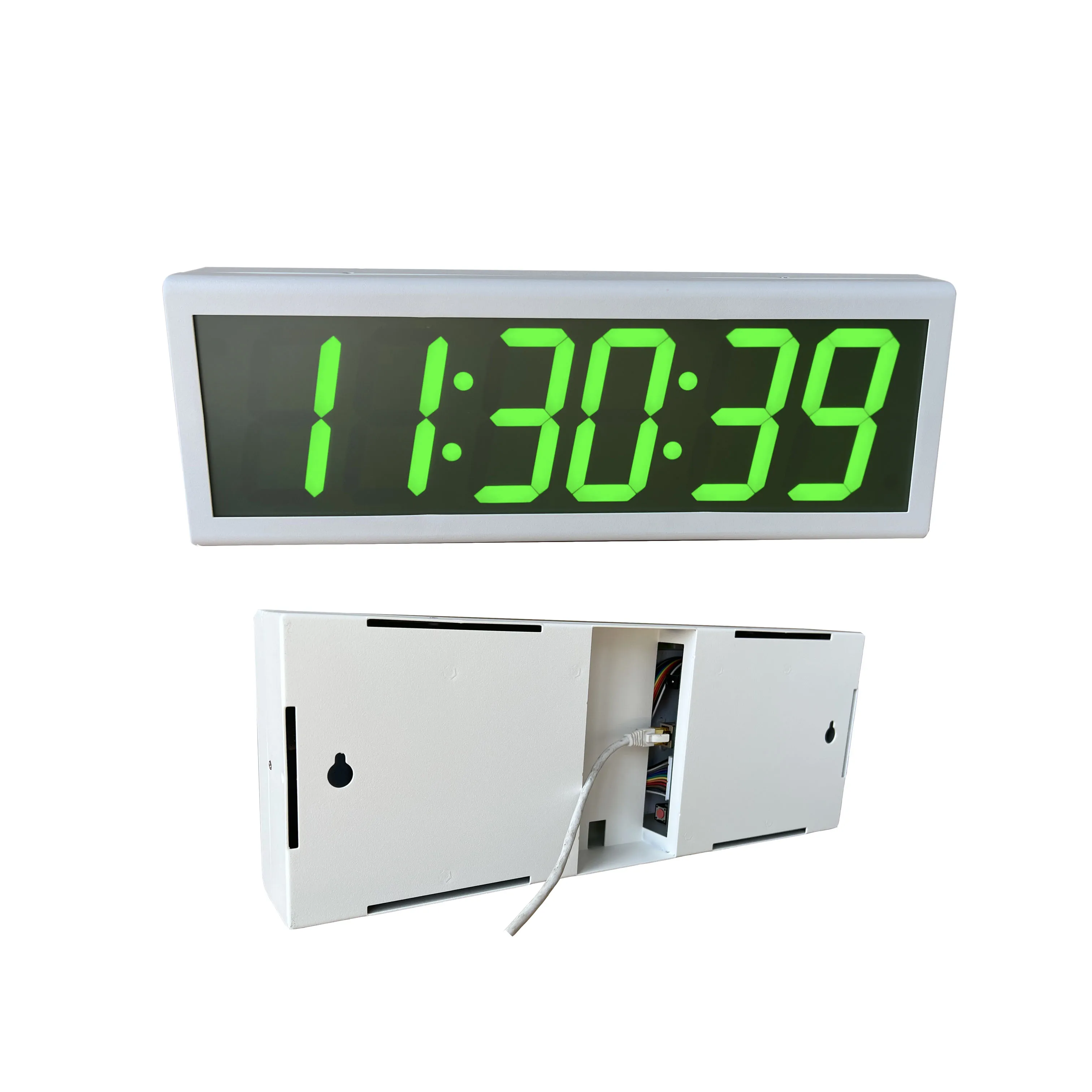 

4" Green LED 6-digit NTP Wall Network Clock, White Metal Case, HH:MM:SS