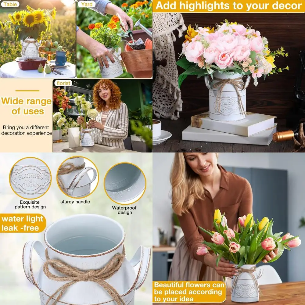 

Rustic White 8-Piece Milk Can Vase Set for Farmhouse Decor, Ideal for Thanksgiving, Christmas, and Weddings