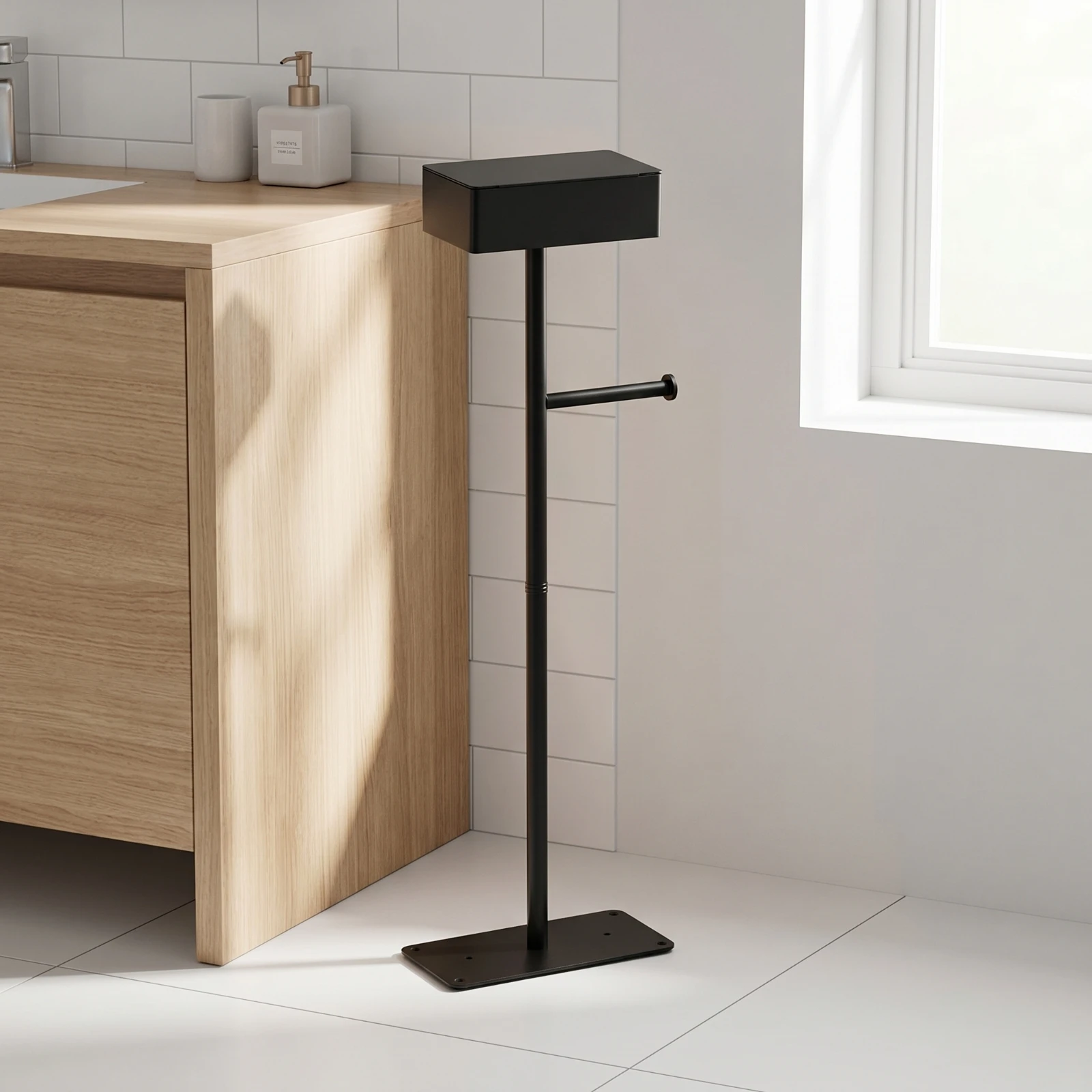 Bathroom Tissue Holder with Storage Box Space Saving Floor Standing Bathroom Tissue Holder Bathroom Hardware Minimalist Elegant