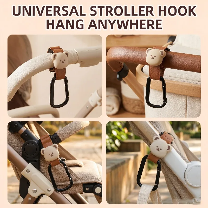 Baby Stroller Hooks Cute Cartoon Bear Bicycle Stroller Organizer Hook PU Leather Hooks for Hanging Baby Stroller Accessories
