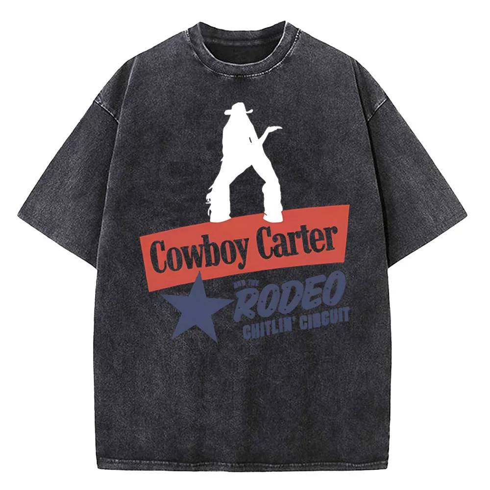 Cowboy Carter Album Beyonce 2024 Tour Vintage Washed T Shirt Men Women Streetwear Hip Hop T-Shirts Summer Tees Tops Cotton