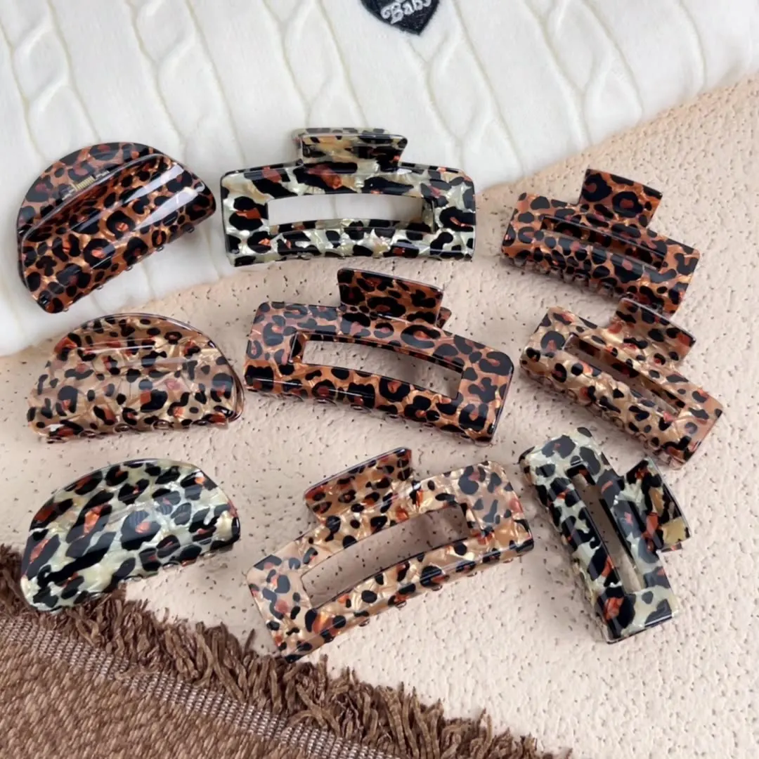 Retro Leopard Print Clip Large Square Back Of Head Hair Accessory For Women