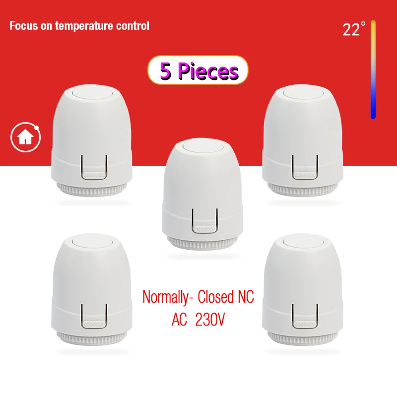 5 Pieces Floor Heating Valve NC AC 230V Electric Thermal Actuator Manifold For Underfloor Heating Thermostat