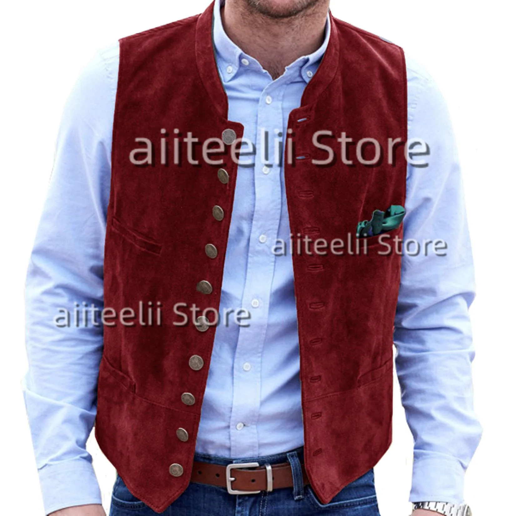 Men's Suede Suit Vest Casual Fashion Steampunk Style Vest Single Breasted Sleeveless Casual Comfortable Men Jacket Men Vest