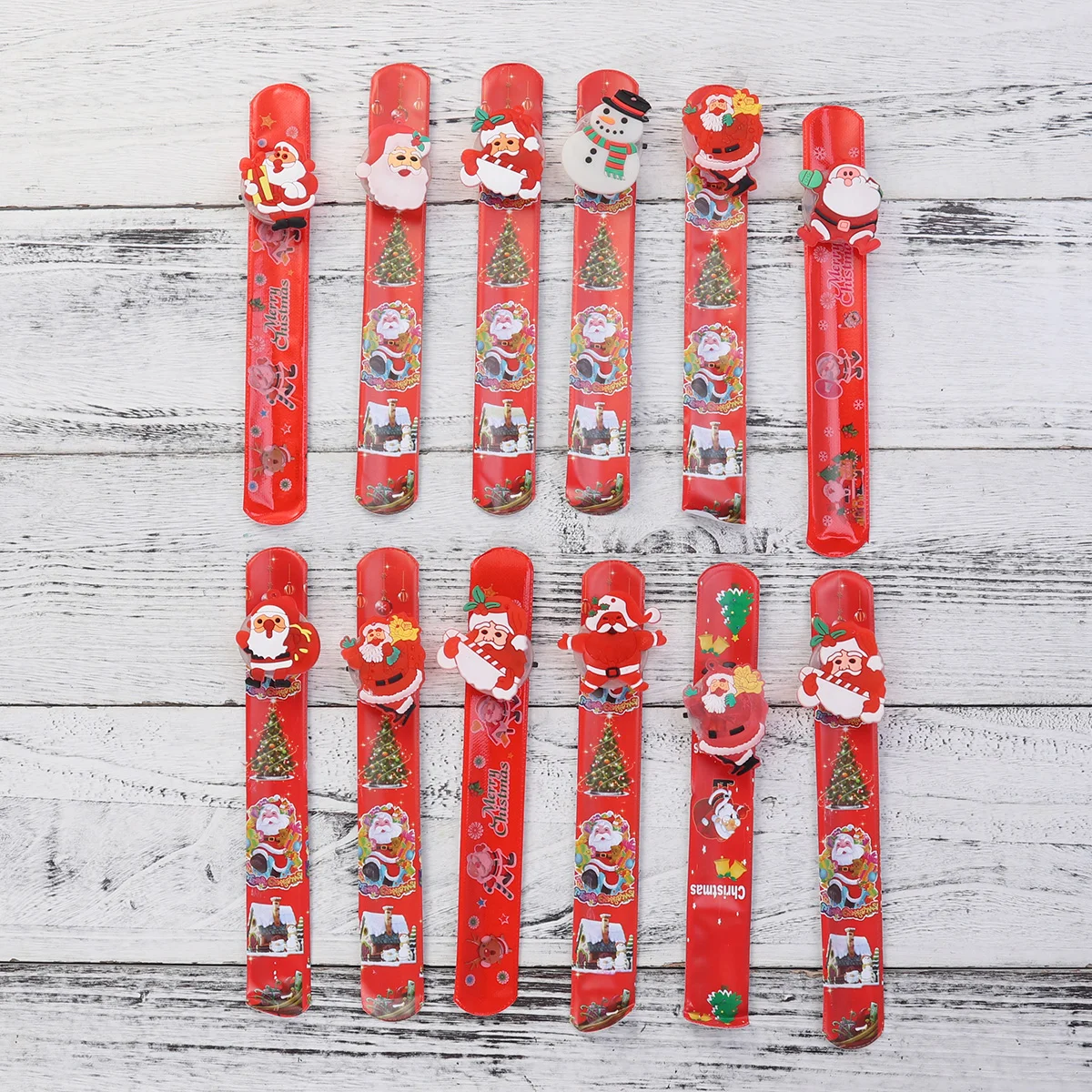 12pcs LED Lights Santa Claus Snowman Christmas Slap Bracelet Christmas Circle Wristband For Kids Boys Girls Adults Christmas Par