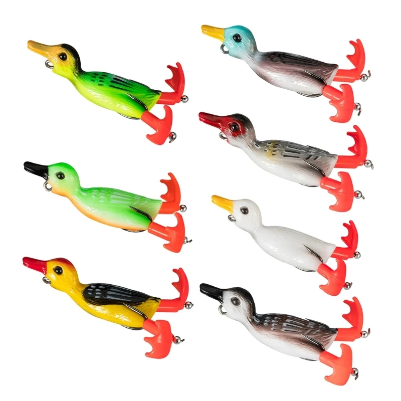 Duck Lure Soft Baits Fishing Lures Double Hooks Duck Topwater Floating Swimming Lures Artificial Plopping Splashing Feet