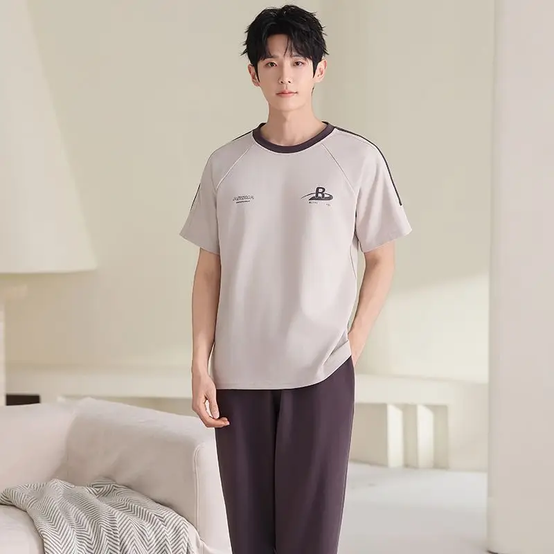 

Летний комплект мужской пижамы больших размеров 2026: хлопковые шорты и длинные брюки, корейский свободный крой, для сна и дома