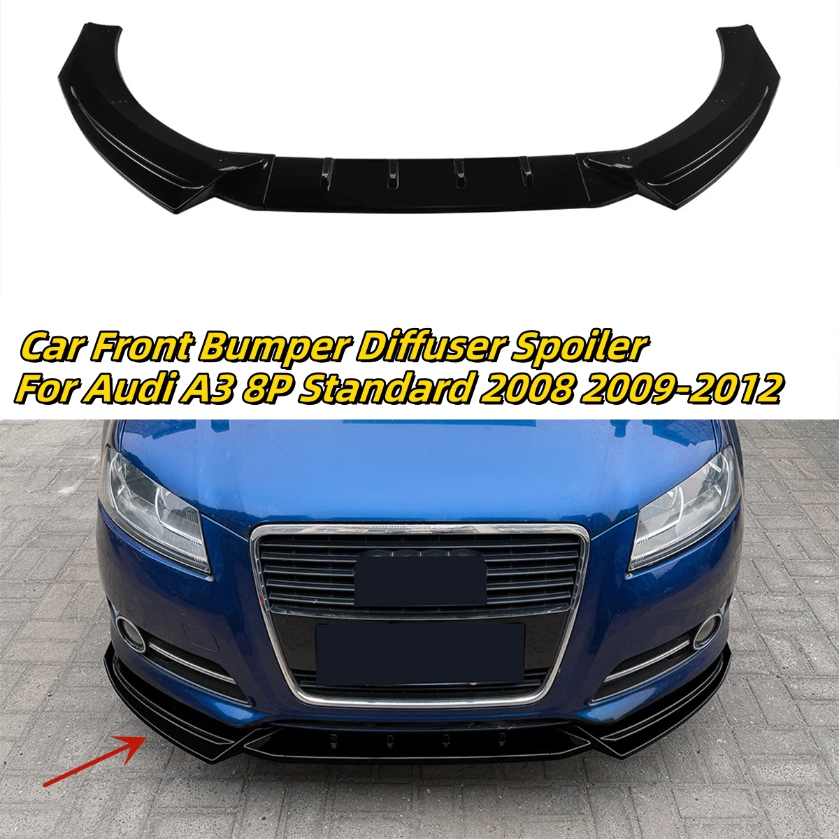 

Глянцевый черный сплиттер-спойлер переднего бампера для Audi A3 8P Standard 2008-2012, комплект из 3-х частей, диффузор, спойлер, обвес