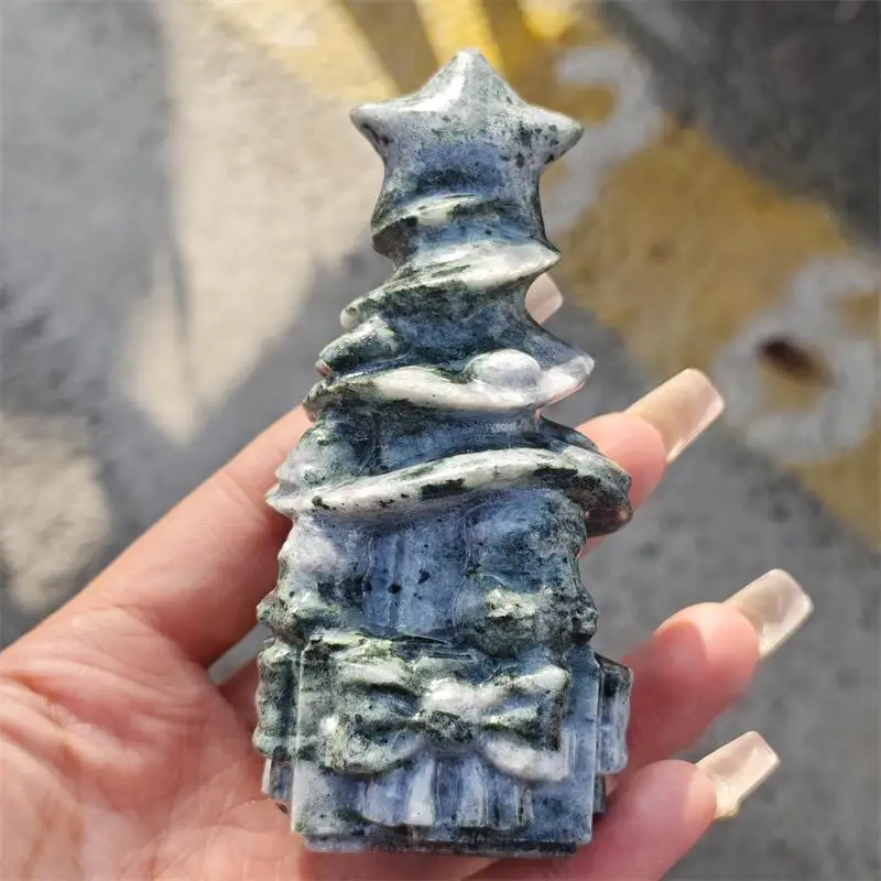 

Натуральный ларвикит, резьба по елку, кристалл, исцеление, Рейки, подарок на Хэллоуин, фестиваль, ремесло для украшения, 1 шт.