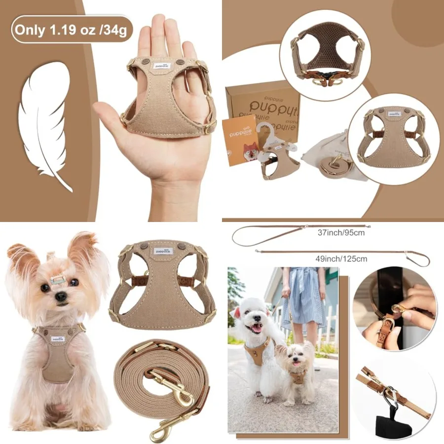 

No Pu Dog Harne with utifunction Dog eah, oft Adjutabe No Choke Ecape Proof Pet Harne Vet, Deni ocha Brown