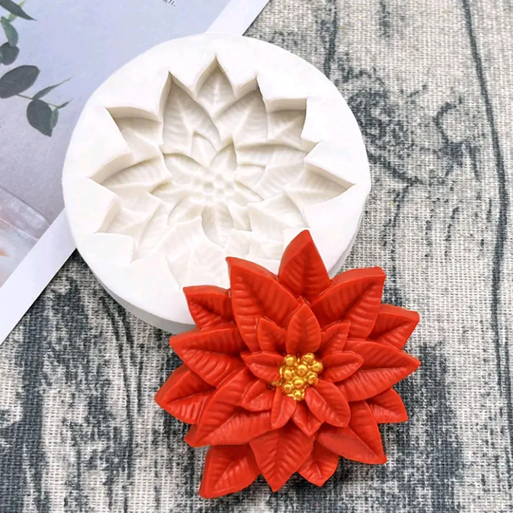 1Pc Poinsettia Christmas Flower Silicone Sugarcraft Mold Resin Tools Cupcake Baking Mould Fondant Cake Decorating Tools Bakeware