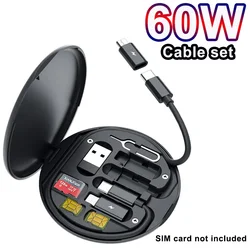 Multifunction 60W Type C To Micro USB To L Fast Charging Adapter Data Cable Kit for iPhone Samsung OTG Data Cable Set