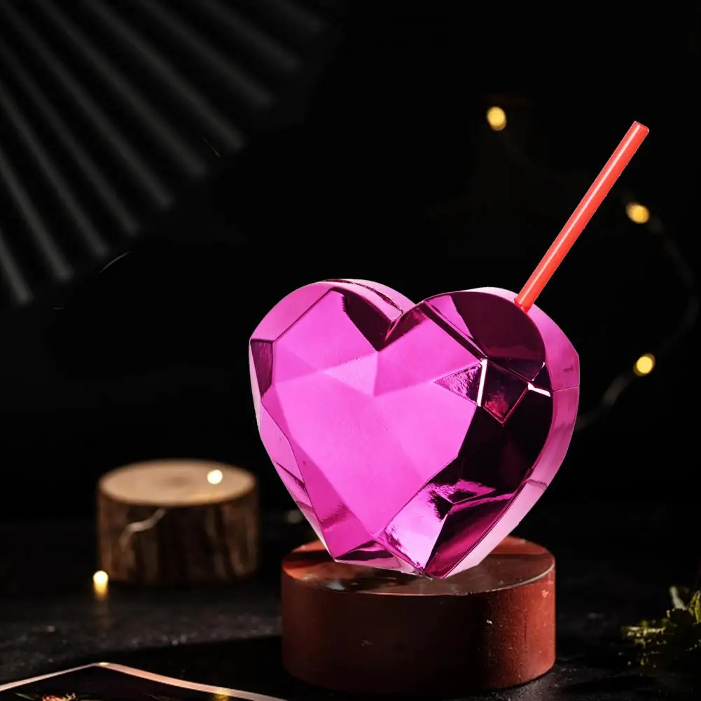 600ml Heart Flash Straw Cup Electroplating Love Heart Cocktail Glass Flash Ball Cups Bar Party Flashlight Whiskey Juice Goblets