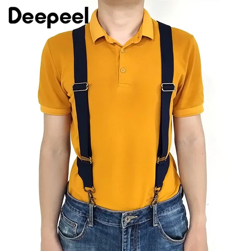 Deepeel, 1 unidad, 3,5x125cm, tirantes anchos elásticos en forma de X para hombre, tirantes de trabajo, hebilla de gancho, 2 correas de Clips, suspensorio masculino