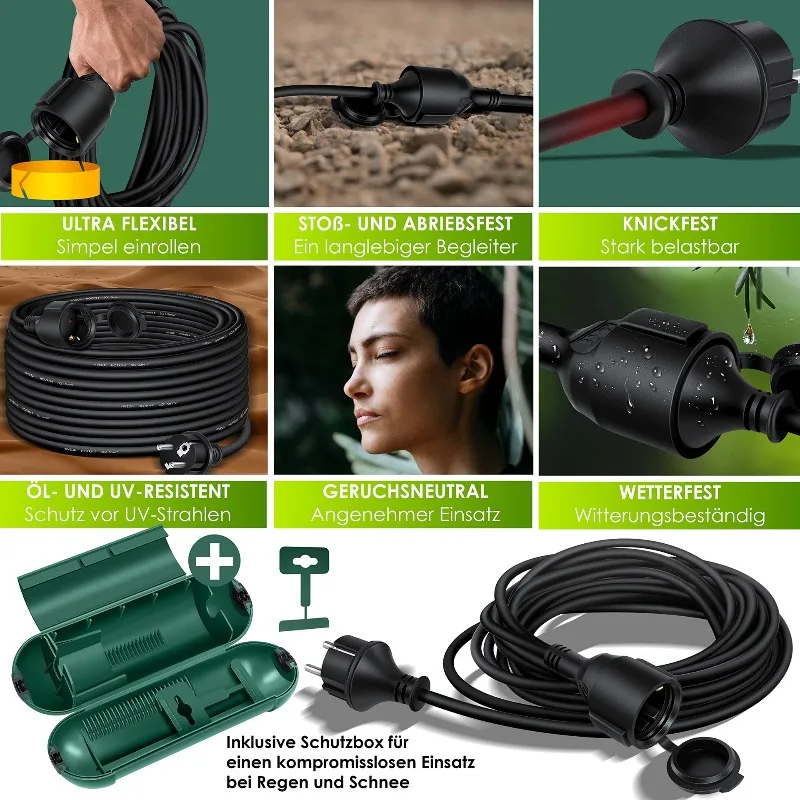 GS Certified European Waterproof Cable with Cover 3 * 2.5mm2 Outdoor Heavy-duty Power Cord Extension Cable
