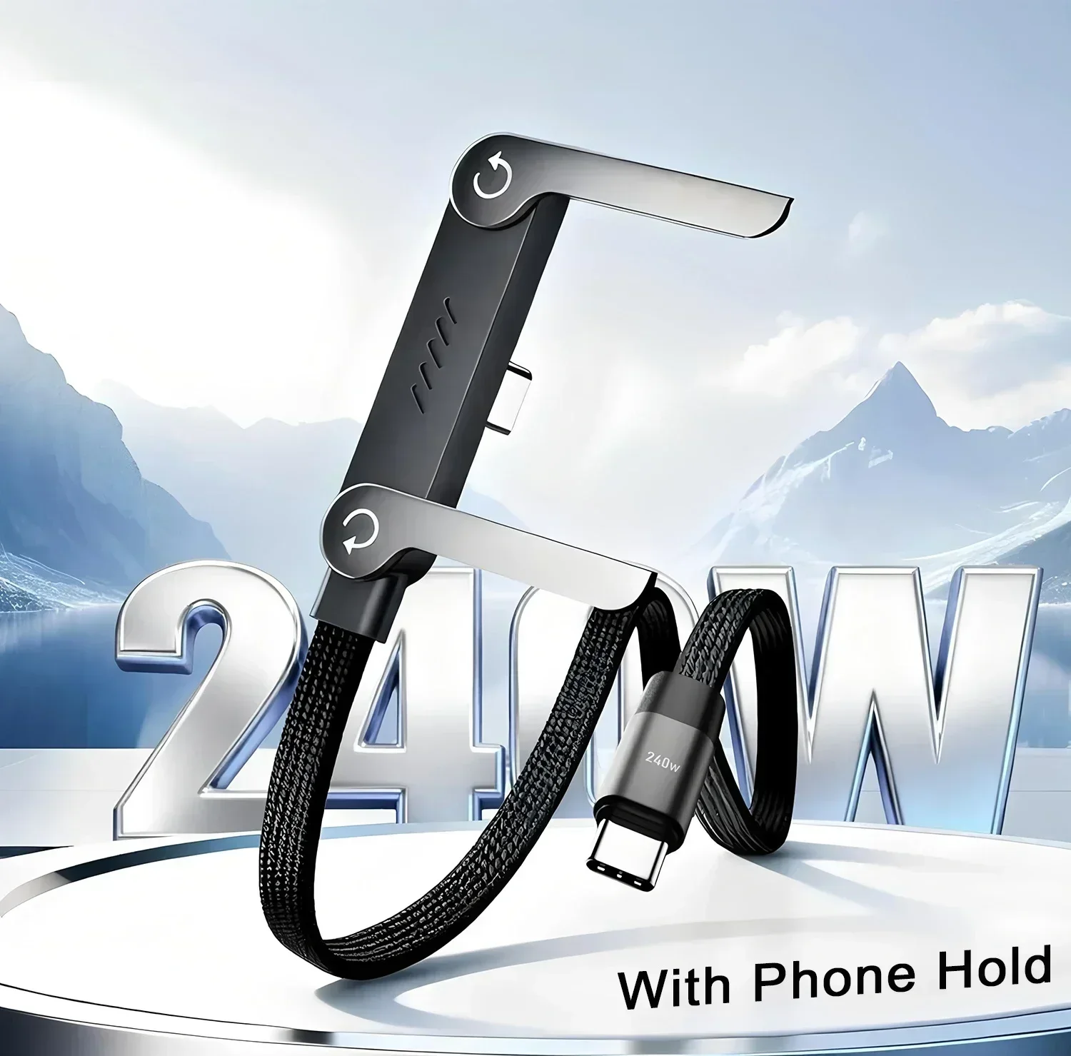 2-in-1 240w Built In Phone Stand Charging Cable USB C To USB C Quick Charge Data Wire For iPhone 17 Foldable Bracket Type C Cord