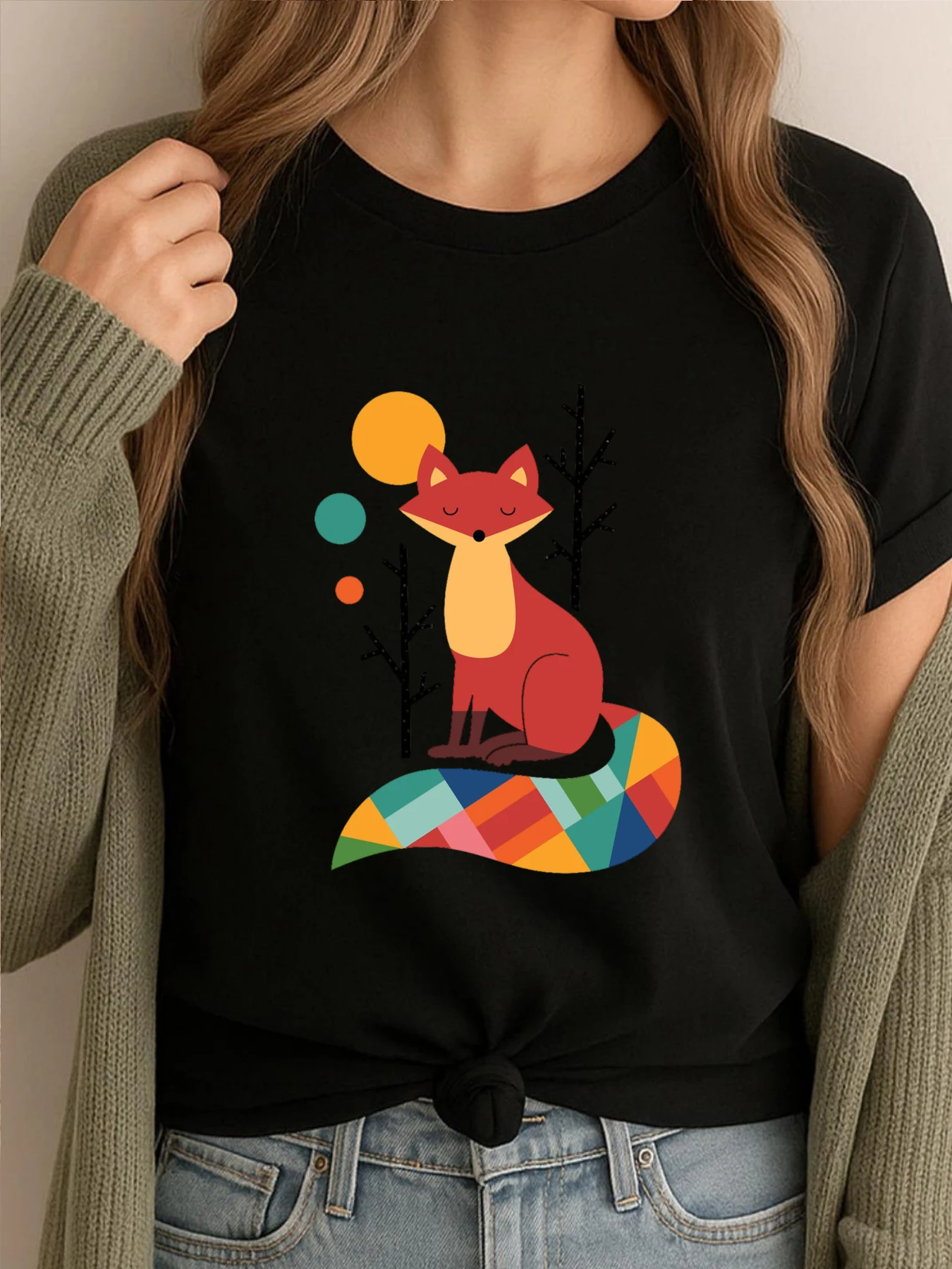 

Хлопковые футболки с рисунком Rainbow Fox, удобные футболки с аниме, забавные футболки, мужская одежда высокого качества с принтом