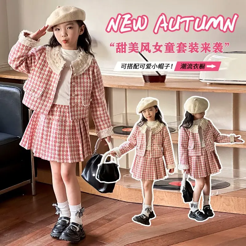 

Winter Sets Thick Kids Childrens Princess 2Pcs Suit Pink Baby Girls Cotton Sweet Woolen Stripe Red Coat Jacket+Skirts Elegance