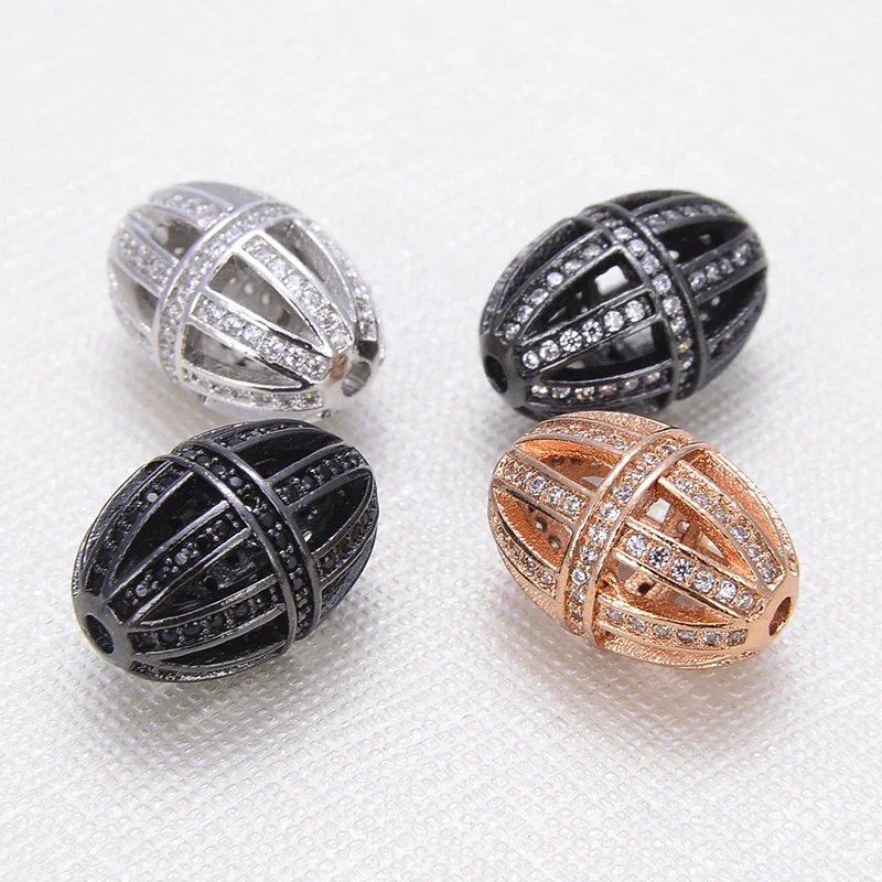 Rugby Football Hollow Beads Jewelry Making Supplies Charms Bracelet Zircon Mosaic Craftsmanship Metal Bead Wholesale Jewellery