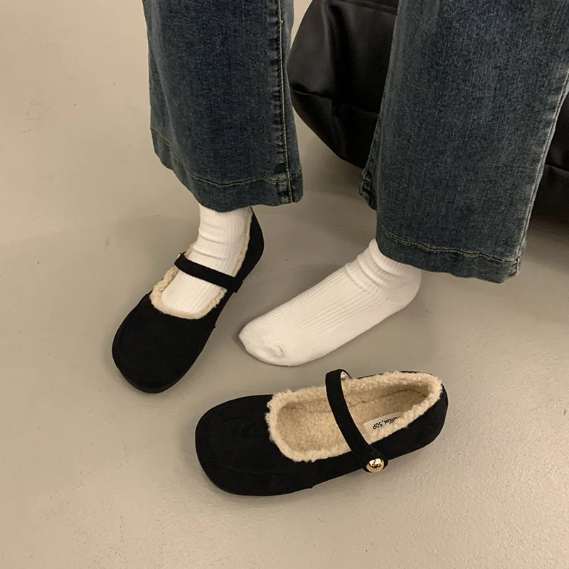 Women Shoes Autumn Modis Loafers Fur Clogs Platform Fall 2024 Winter Creepers Moccasin Retro Mary Janes Flock Korean Shoes Loafe