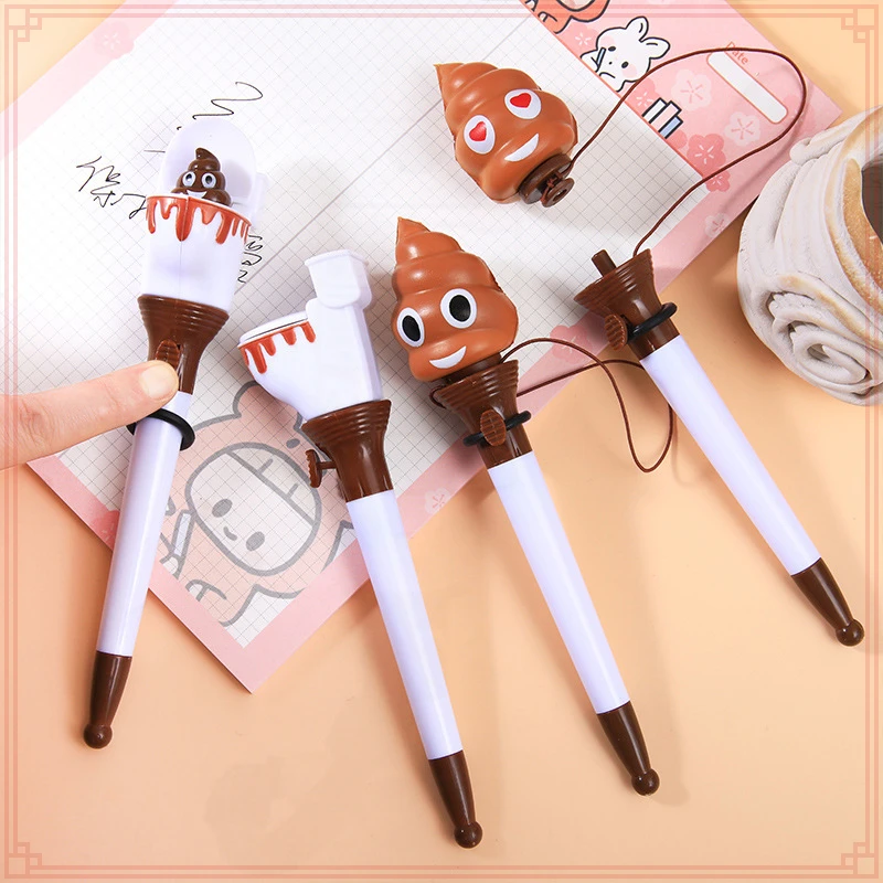 12 Pcs Wholesale Cartoon Closestool Funny Poop Decompression Bouncing Ballpoint Pens for School and Writing Supplies