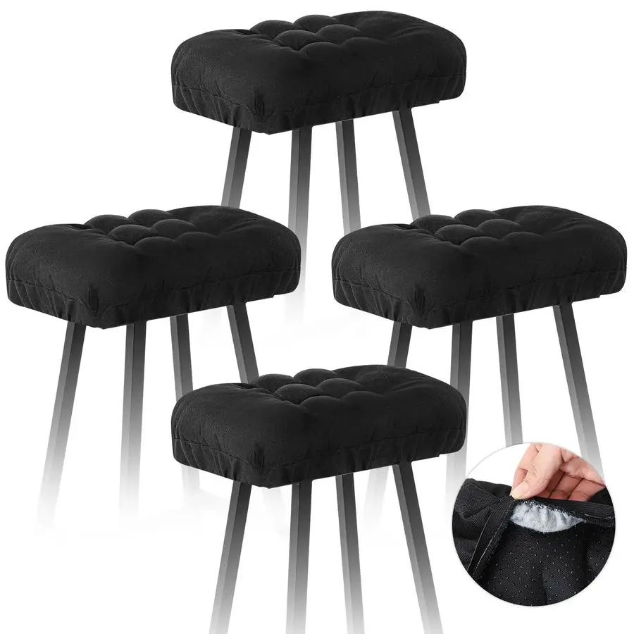 

Комплект из 4 мягких чехлов для прямоугольных барных стульев 17x12 дюймов с эластичной лентой, уплотненные, нескользящие, моющиеся чехлы для сидений барных стульев