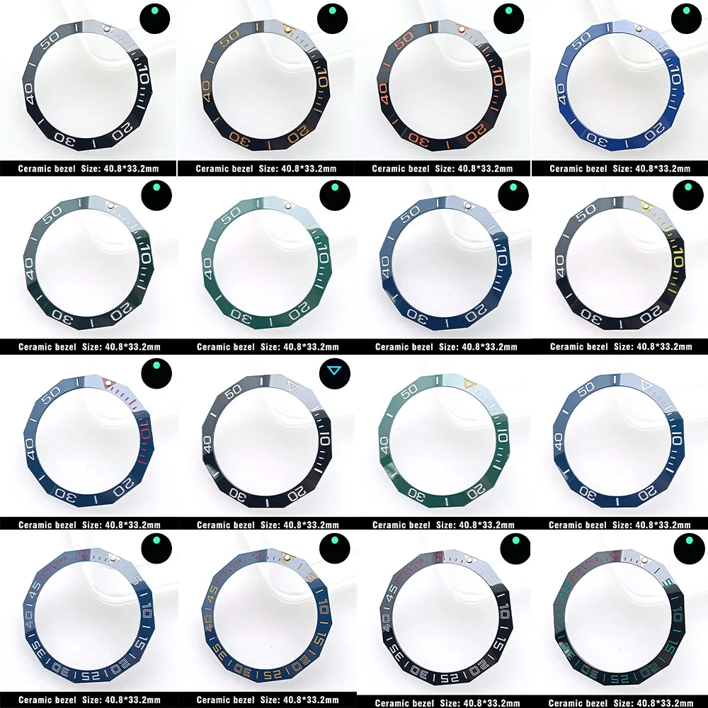 TAG 40.8MM * 33.2MM 12-sided bezel tilted luminous ceramic green luminous frame prism ceramic inlaid ring watch accessories