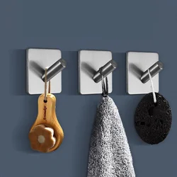 1/2pcs Stainless Steel Strong Adhesive Hooks Wall Door Clothes Coat Hat Hanger Kitchen Bathroom Towel Hooks