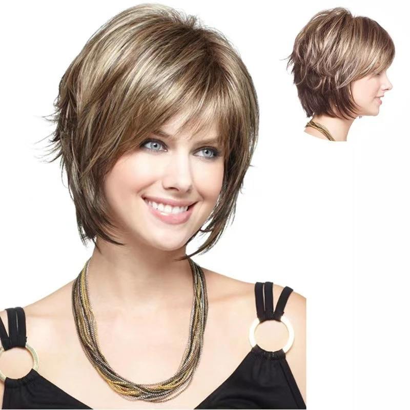New short curly hair gradient color wig headpiece for women bob style