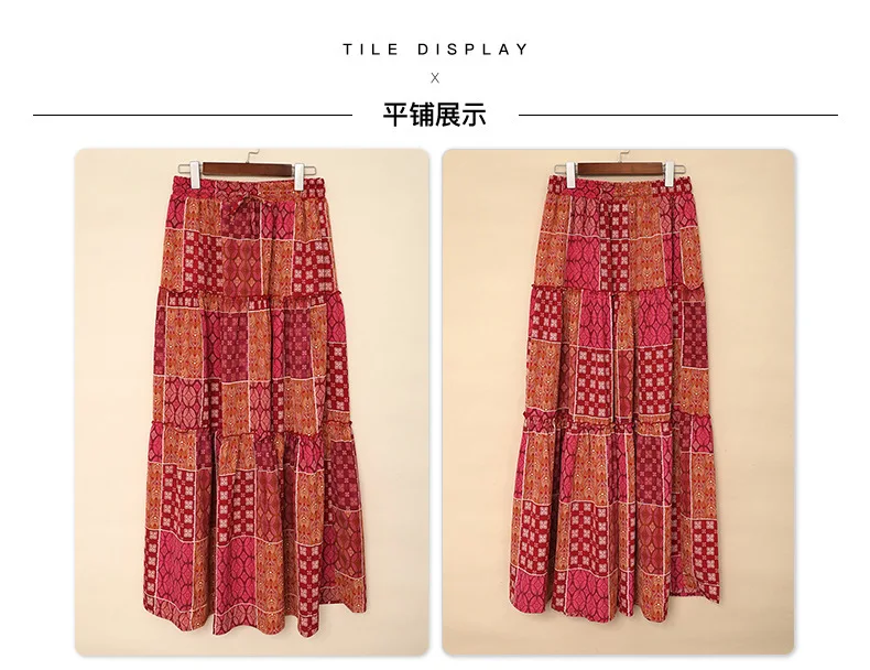 Summer Casual Faldas Loose Long Skirt Women Vintage Beach Ladies Saia Maxi Bohemian High Waist Skirts Woman Clothes Ethnic Style