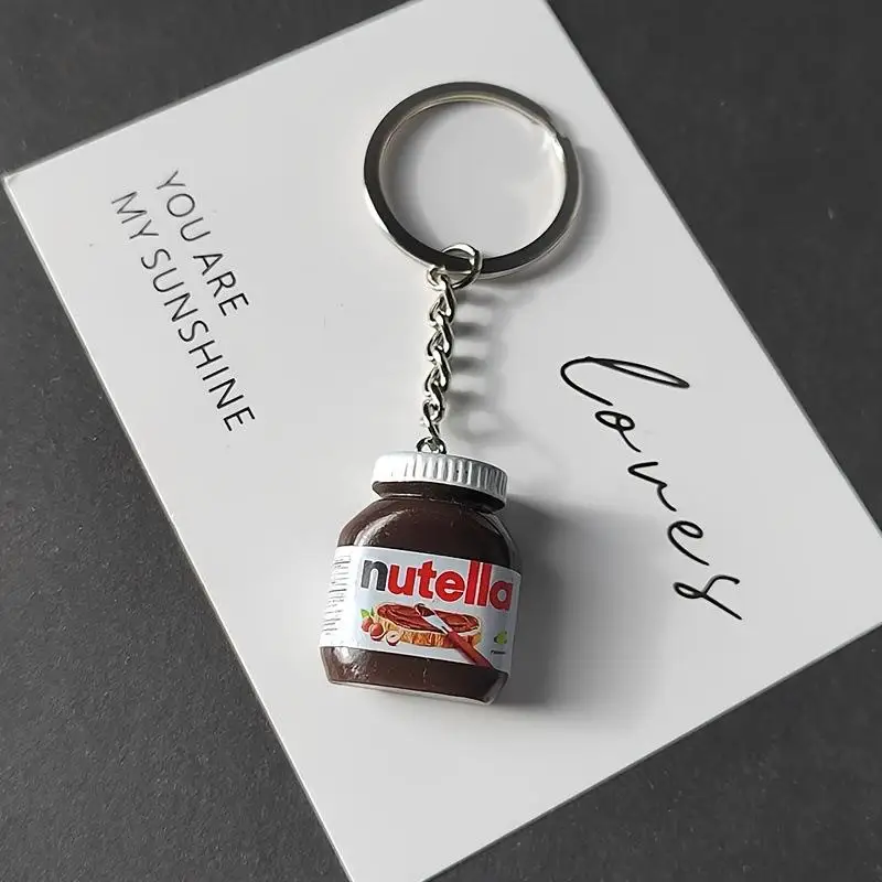Novelty Two-Piece Hazelnut Chocolate Jam Bottle Keyrings Unique Charms for Bags And Car Keys