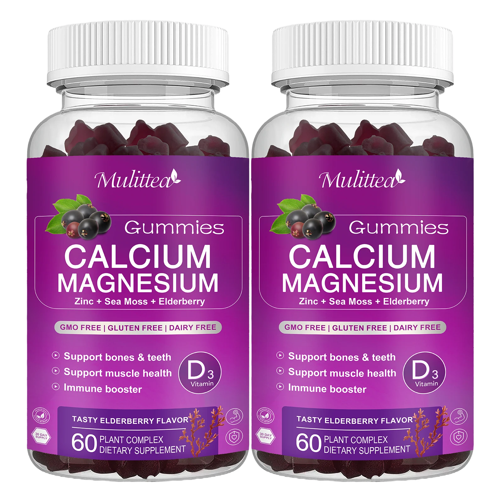 Calcium Magnesium Zinc Gummies High Absorption Magnesium Glycinate 200mg Contains D3 and Sea Moss for Bone, Muscle, Calming Mood