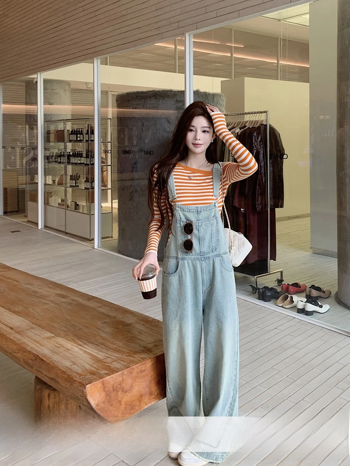

Sweet Sle Denim Overalls Women's Casual Versatile Slimming Spring New Arrival Wide Leg Pants l Waist Light Wa