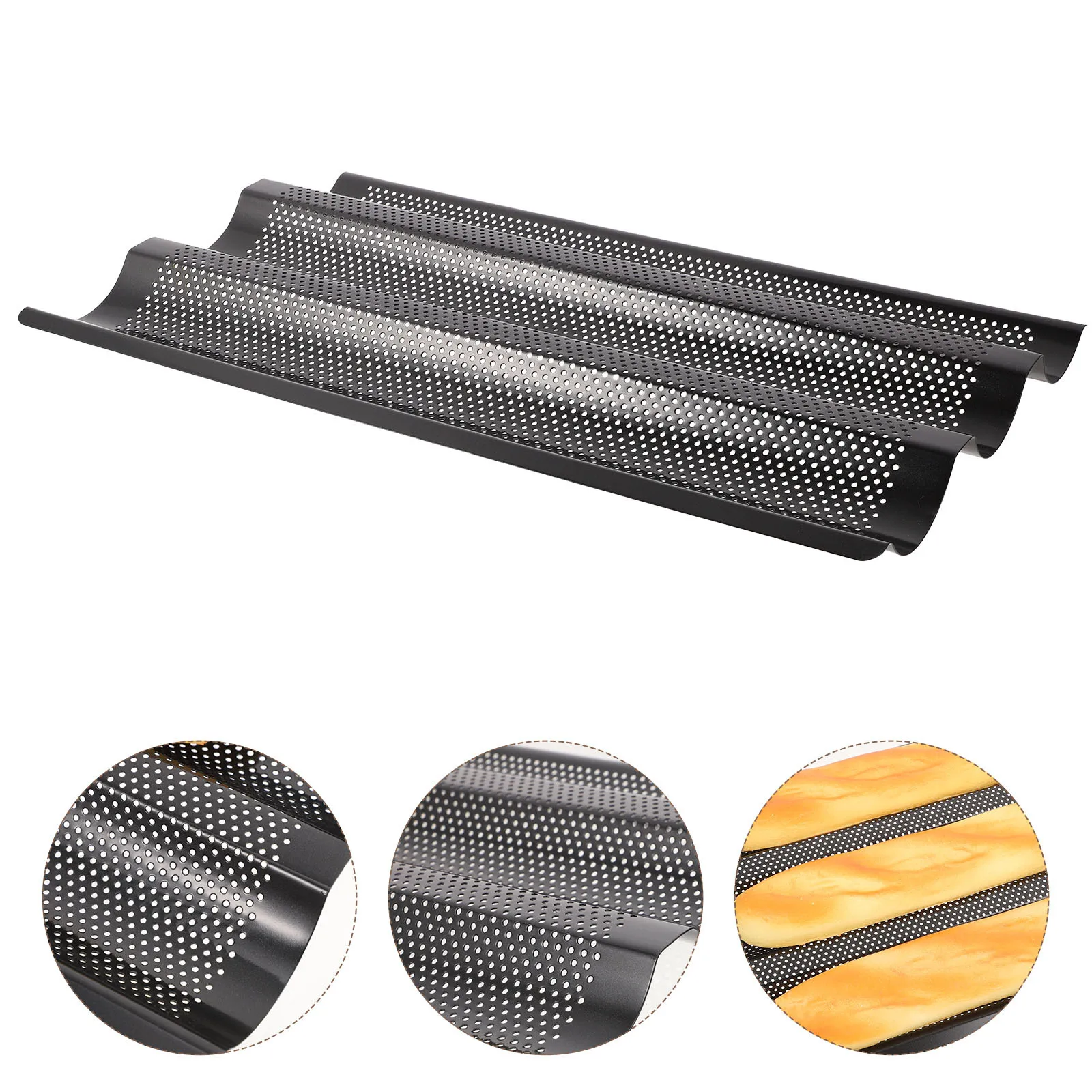 

1Pcs French Bread Baking Pan Nonstick Wave Shape Three-Slot Steel Baking Tray Kitchen Tool Three-Slot for Bread