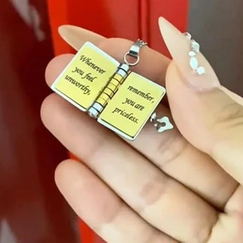 قلادة قلادة كتاب ماي ليتل ستار هدية مثالية لعيد الميلاد لابنة قابلة للفتح، قلادة من الفولاذ المقاوم للصدأ بحروف رسالة منقوشة #6