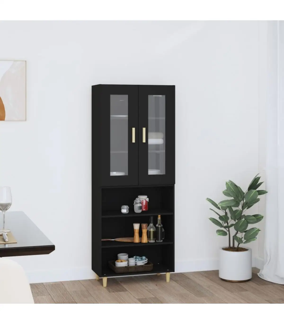 Sideboards high sideboard black plywood 69,5x34x180 cm