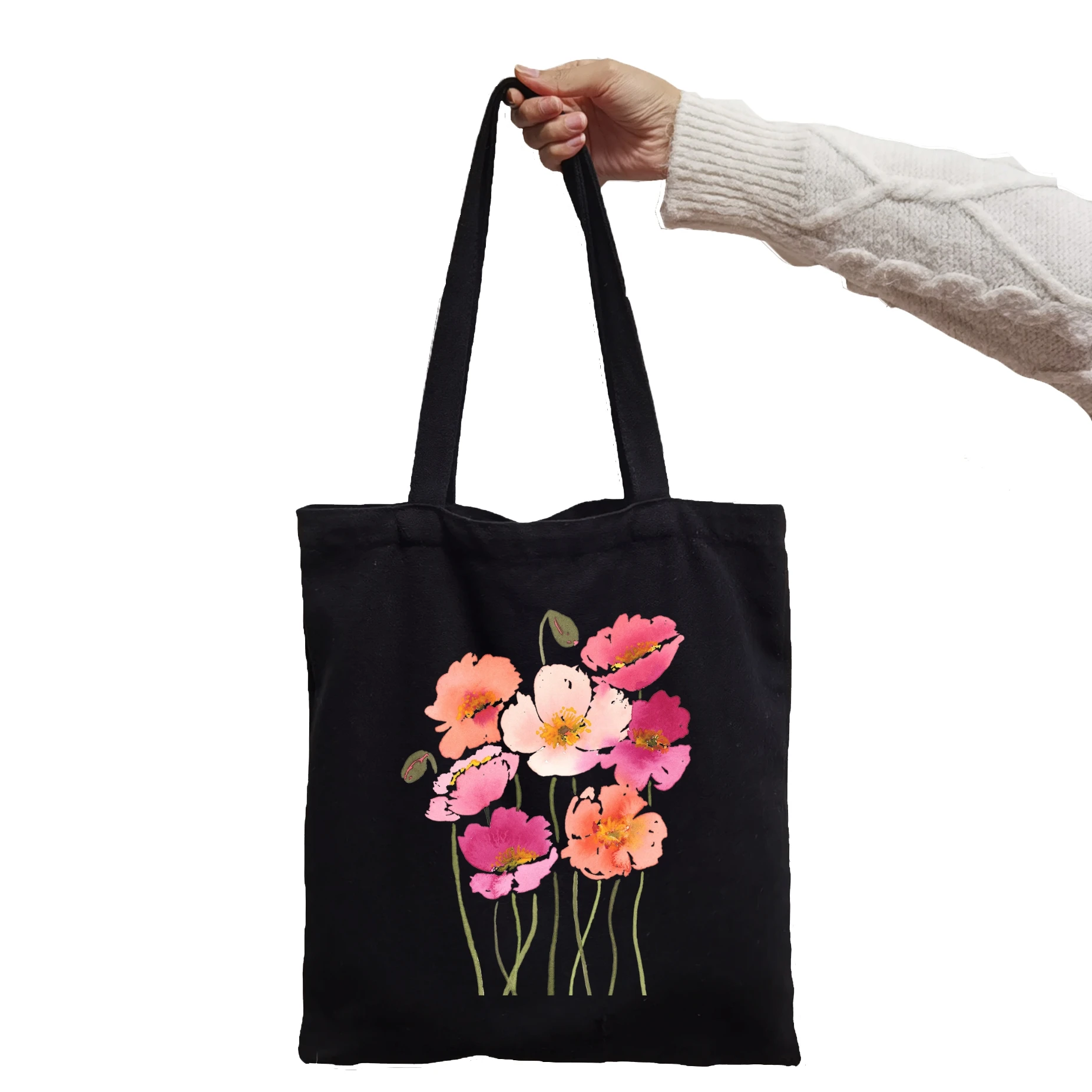 Bag Pink Cosmos Flowers Lemonade Daisies Women Handbag Harajuku Print Fashion Black Shoulder Bags Big Shopping Bags Tote Bag