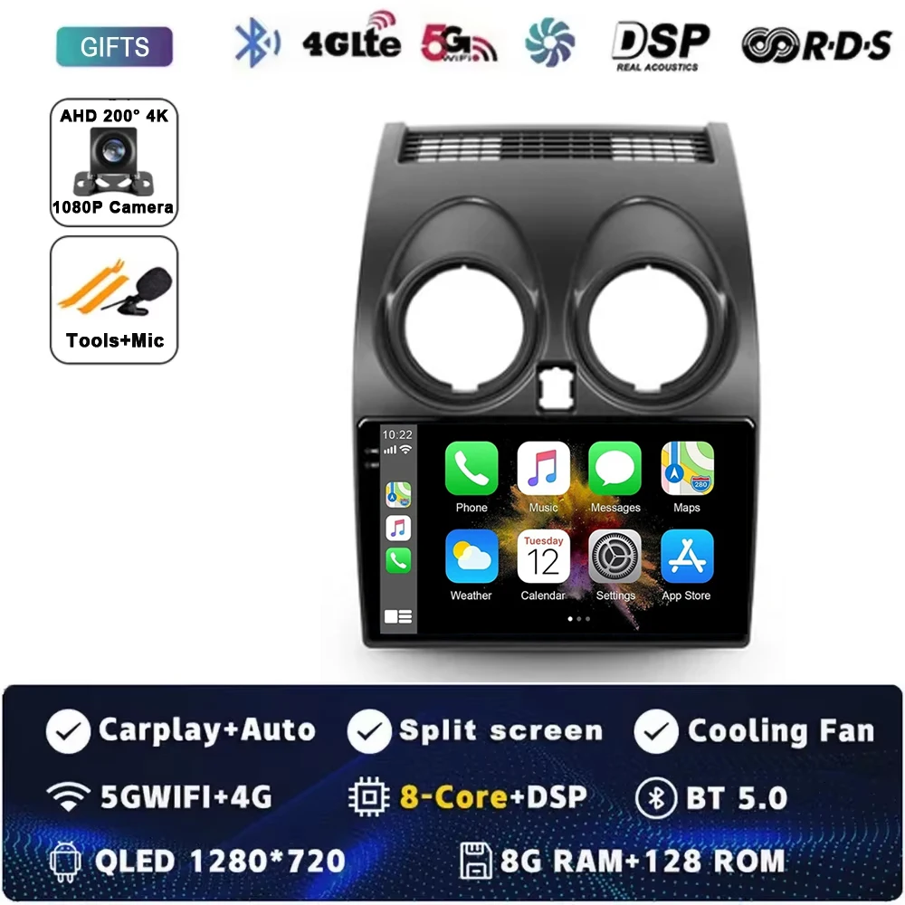 Android 16 autoradio GPS navigatie QLED Carplay Auto multimediasysteem speler BT voor Nissan Qashqai 1 J10 2006 - 2013