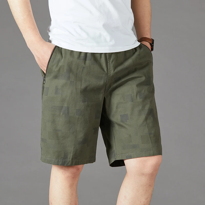 Commute Stylish Printed Knee Pants Summer Straight Loose Men\'s Clothing All-match Safari Style Mid Waist Elastic Casual Shorts