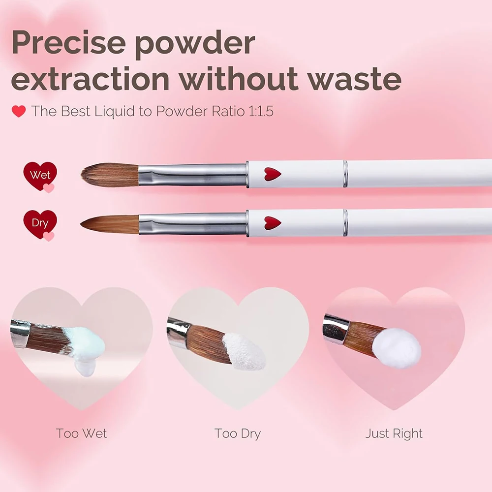 White Heart Nail Acrylic Pen Brush 17/19/21mm Acrylic Application Brushes Nail Powder Extension Carving DIY Manicure Supplies