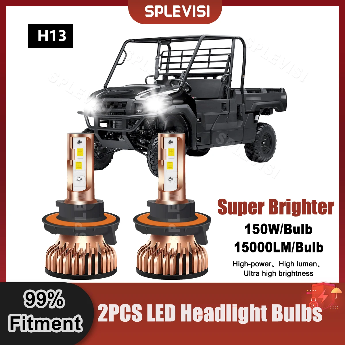 

2X Replace LED 9008/H13 Headlight High Low Beam Bulbs 6000K 300W 9V-24V For Kawasaki Mule PRO-FXT 2015 2016 2017 2018 2019 2020