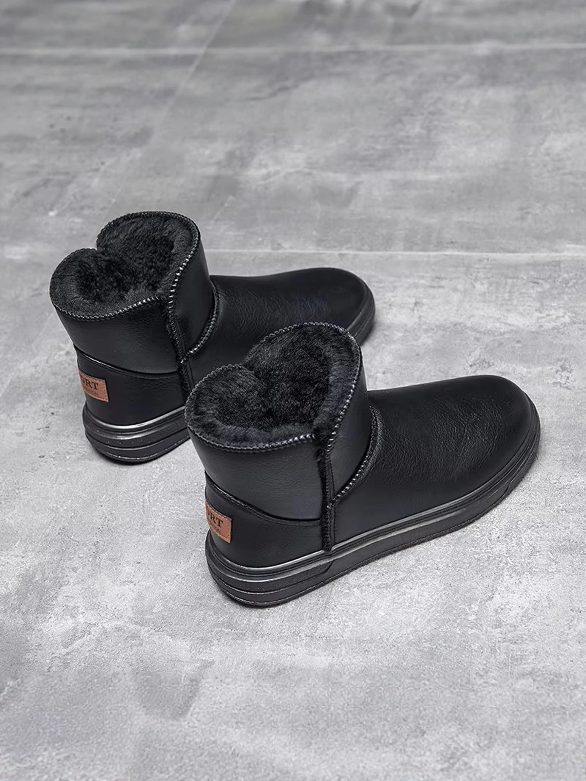 Northeast Men's Winter Snow Boots Fleece Lined Thickened Warm Waterproof Anti-slip Fur Leather Integrated Low Heel Short Tube