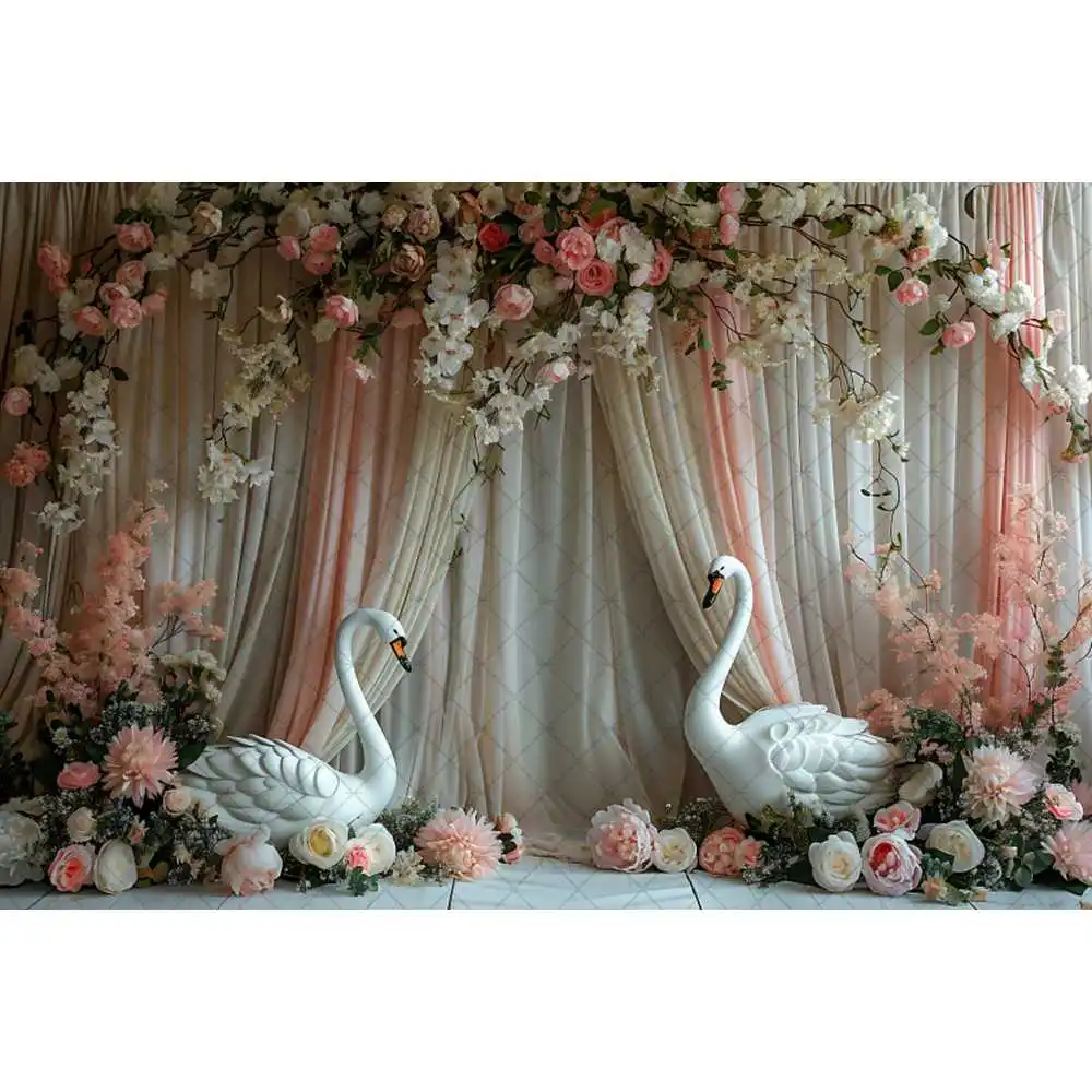 Cortinas rosas de flores para interiores, accesorios de fotografía de boda y embarazo, Fondo de niña, decoración de cumpleaños, pancarta