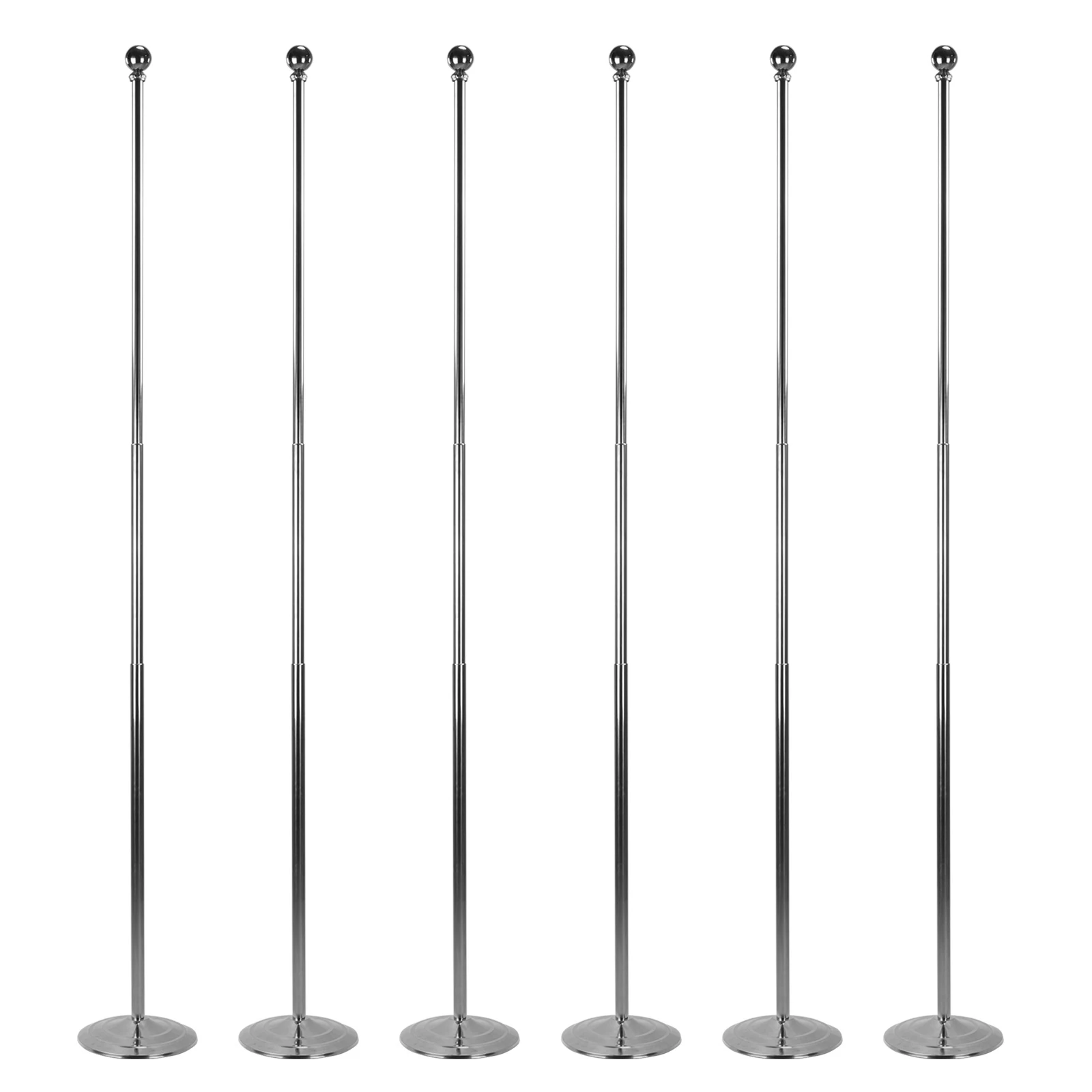 6 Pcs 8.53ft Indoor Telescoping Flag Pole with Base & Ball Top Adjustable Height for Decoration Advertising Home Desktop Decor